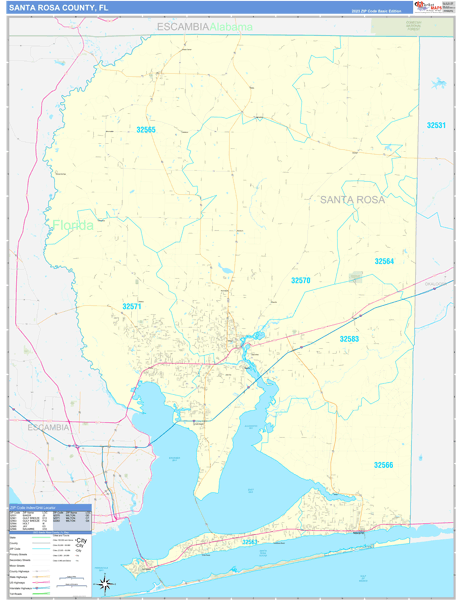 Santa Rosa County, FL Carrier Route Wall Map